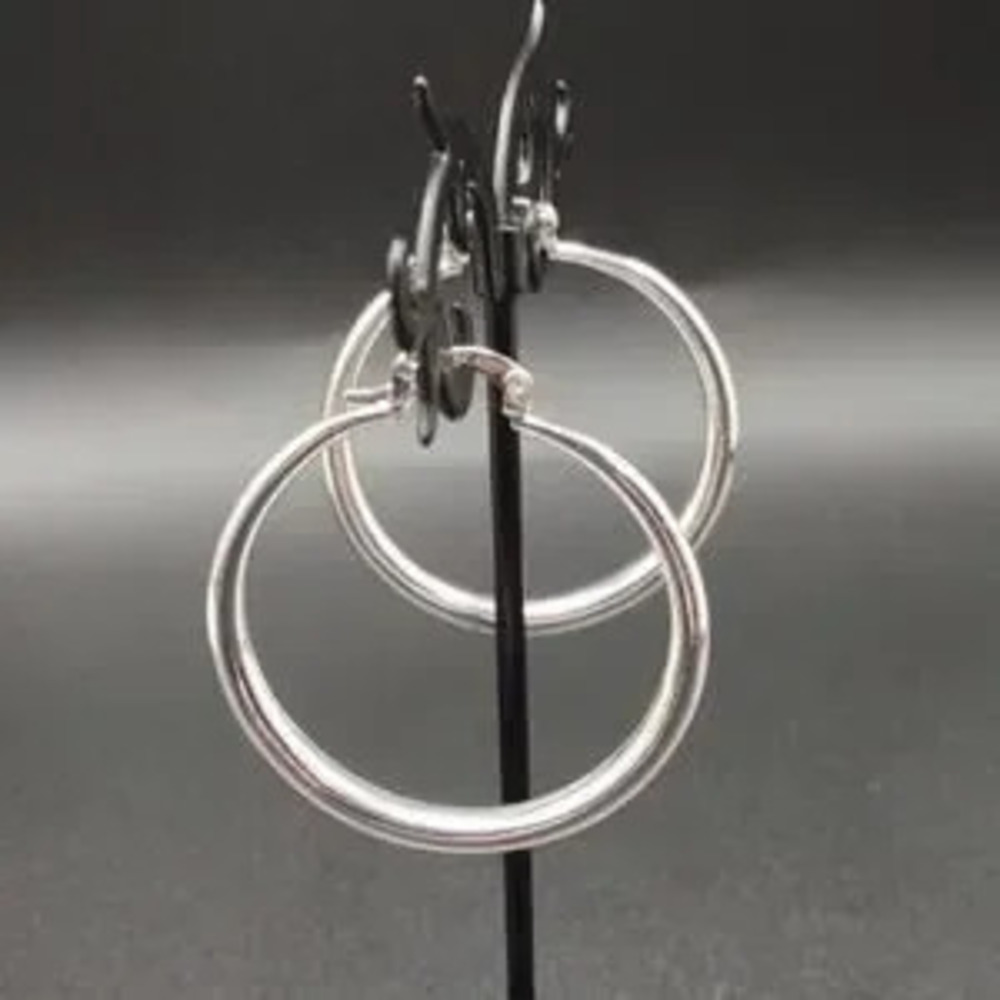 925 Sterling Silver Hoop Earrings Large 1.5 in. Vintage Women's Fashion Gift NEW